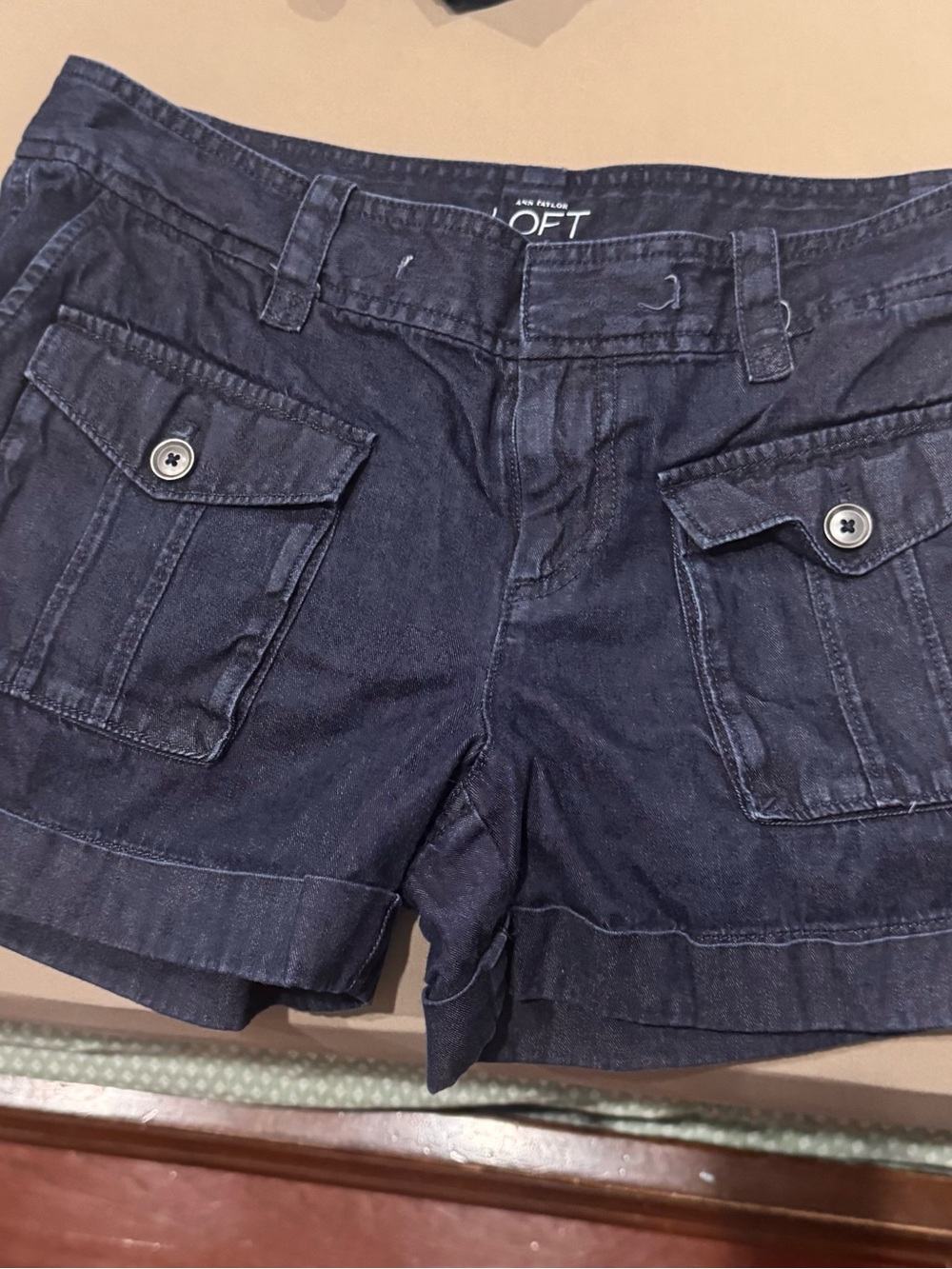 LOFT Dark Navy Utility Cargo Jean Shorts for Women